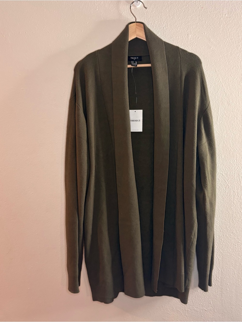 Forever 21 Men's Olive Green Open-Front Cardigan Sweater